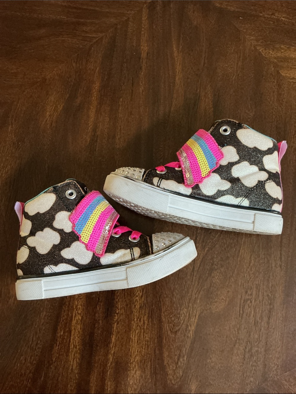 Skechers -Sz 8-Twinkle Toes Lighted High-Top Sneakers Pink Rainbow - See Video - Picture 3 of 14